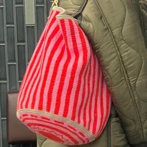 Salt, The Margarita Bag-Pink & Red Stripe, Leather French Braid top handle
